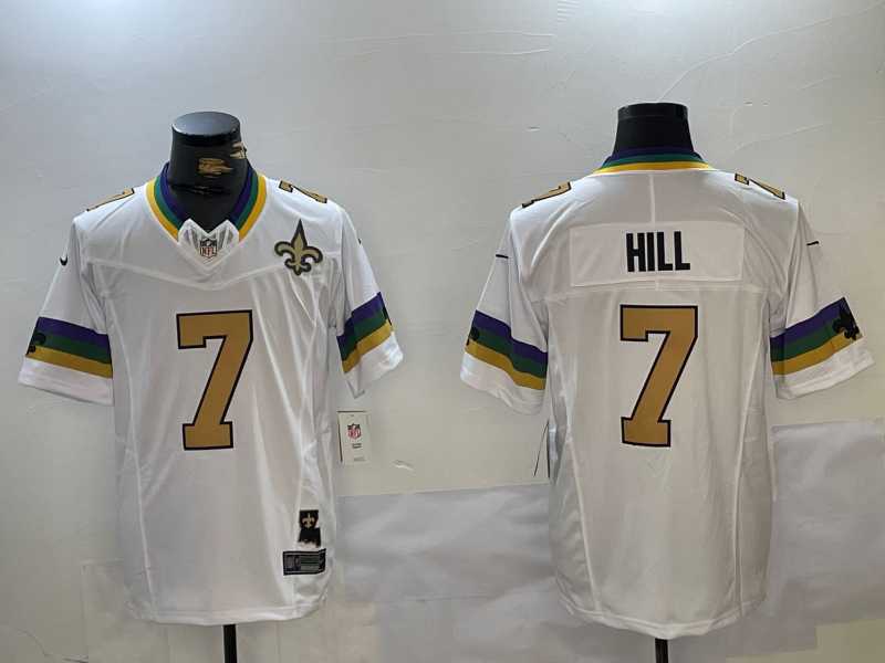 Men%27s New Orleans Saints #7 Taysom Hill White With Patch 2024 FUSE Vapor Limited Stitched Jersey->new england patriots->NFL Jersey